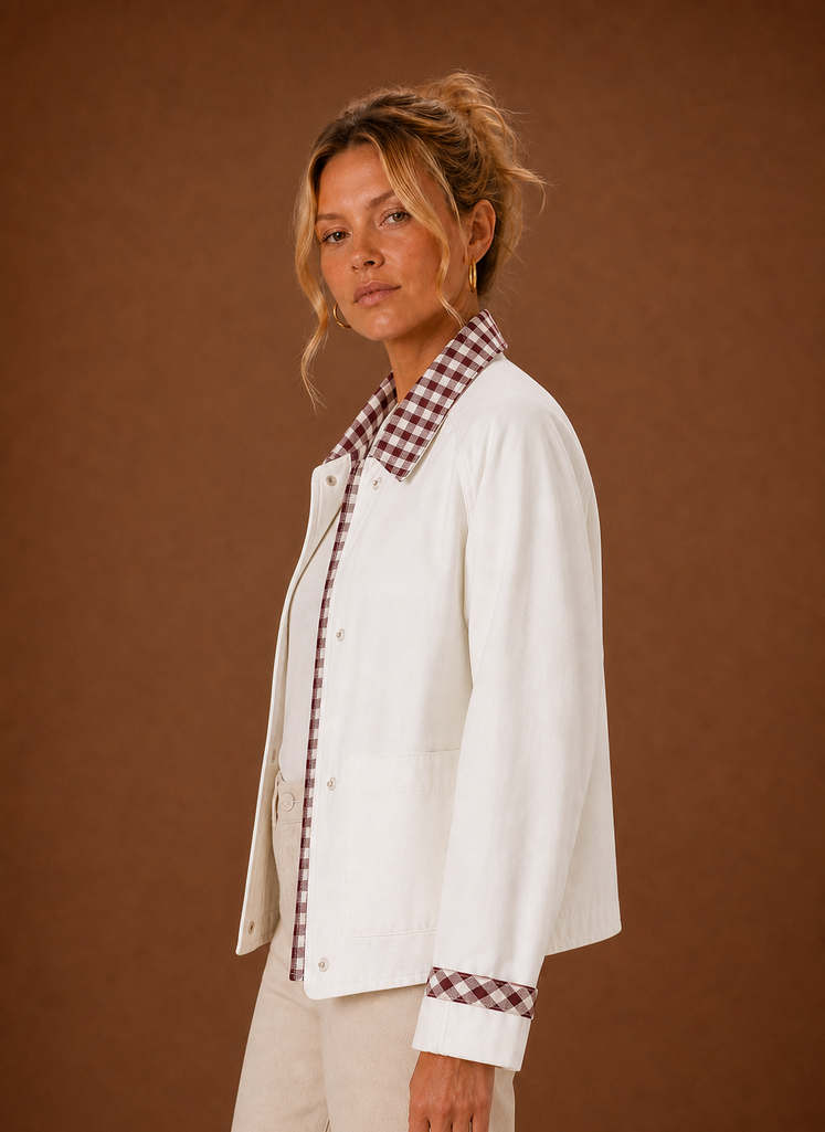 Women's Plaid Collared Jacket | Bianca in White - Juana Fashion