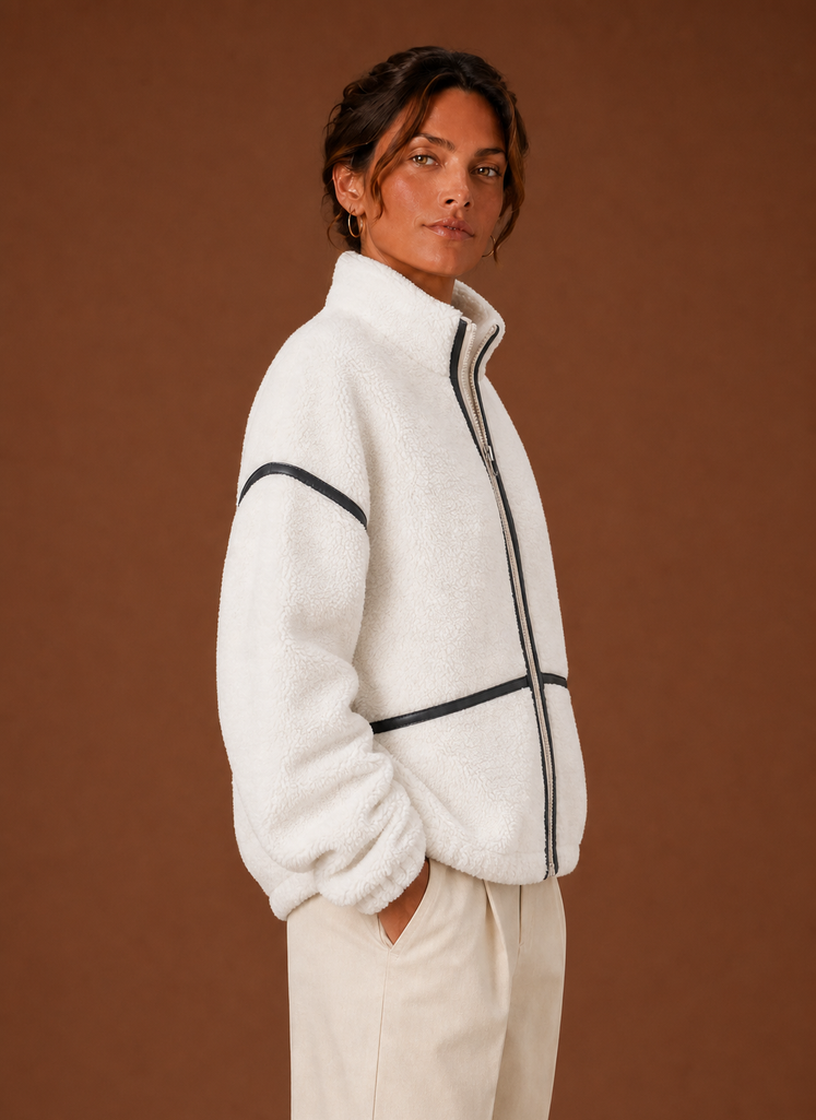 Women's Sherpa Fleece Zip-Up Jacket | Isabella in Brown - Juana Fashion