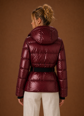 Women's Metallic Hooded Quilted Jacket | Olivia in Wine Red - Juana Fashion