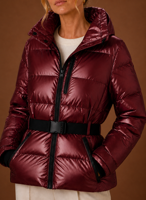 Women's Metallic Hooded Quilted Jacket | Olivia in Wine Red - Juana Fashion
