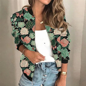 Women's Cat Print Bomber Jacket | Sophie in White/Black - Juana Fashion
