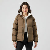 Women's Hooded Quilted Fleece Jacket | Charlotte in Brown - Juana Fashion