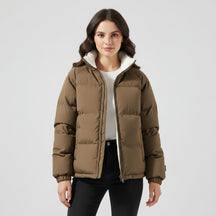 Women's Hooded Quilted Fleece Jacket | Charlotte in Brown - Juana Fashion