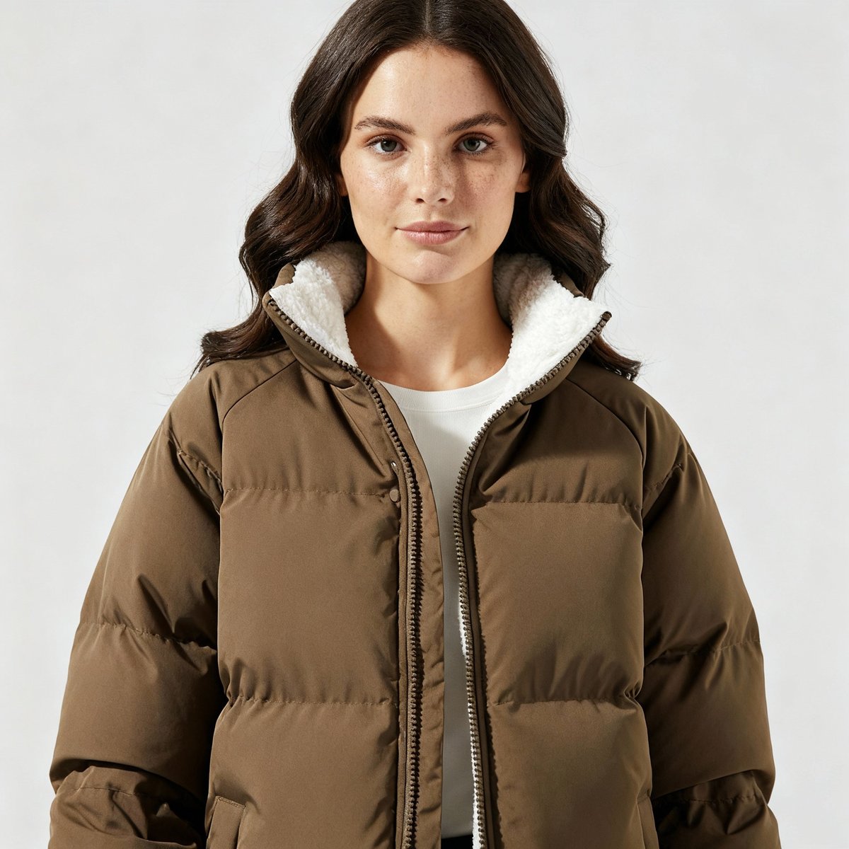 Women's Hooded Quilted Fleece Jacket | Charlotte in Brown - Juana Fashion