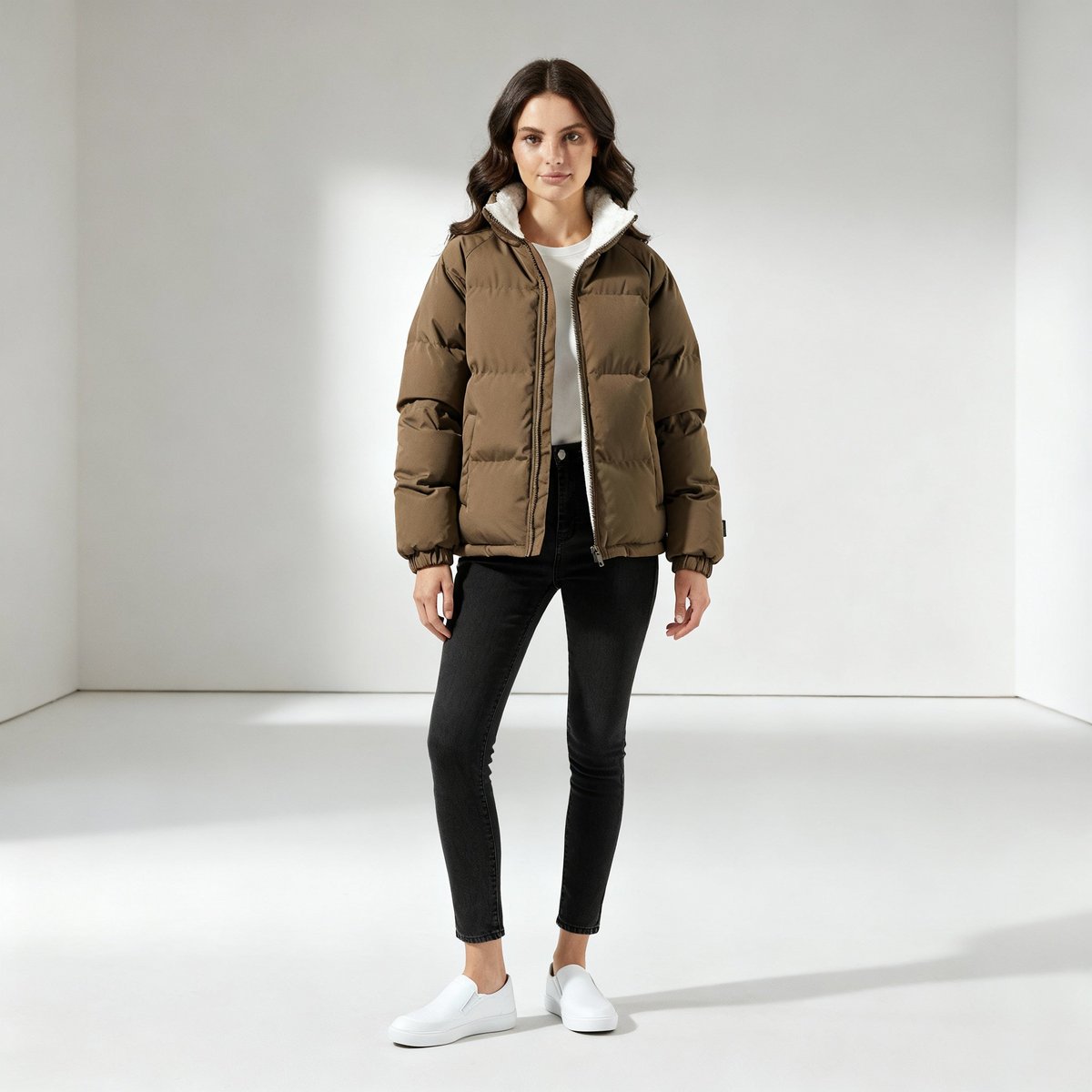 Women's Hooded Quilted Fleece Jacket | Charlotte in Brown - Juana Fashion