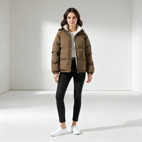 Women's Hooded Quilted Fleece Jacket | Charlotte in Brown - Juana Fashion