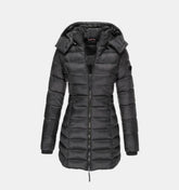 Women's Long Hooded Quilted Coat | Charlotte in Black - Juana Fashion