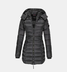 Women's Long Hooded Quilted Coat | Charlotte in Black - Juana Fashion