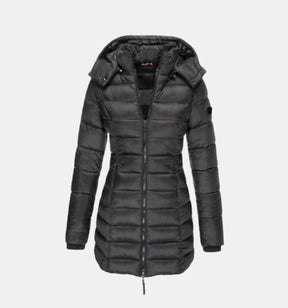 Women's Long Hooded Quilted Coat | Charlotte in Black - Juana Fashion