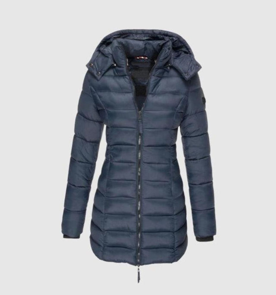 Women's Long Hooded Quilted Coat | Charlotte in Black - Juana Fashion