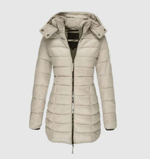Women's Long Hooded Quilted Coat | Charlotte in Blue - Juana Fashion