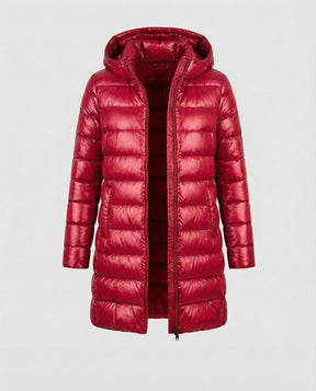 Women's Ultralight Fitted Hooded Down Jacket | Annika in Burgundy - Juana Fashion