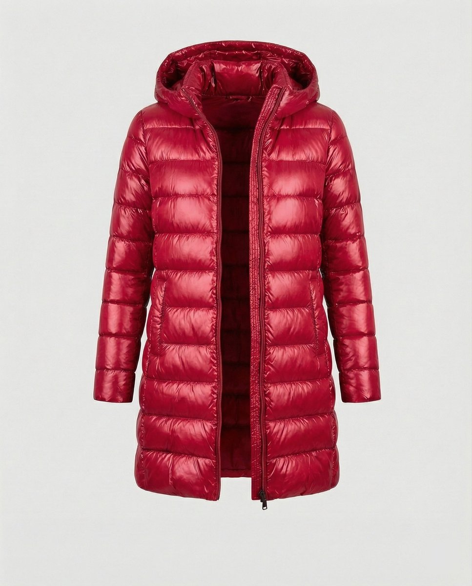 Women's Ultralight Fitted Hooded Down Jacket | Annika in Burgundy - Juana Fashion