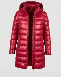 Women's Lightweight Fitted Hooded Down Jacket | Johanna in Burgundy - Juana Fashion
