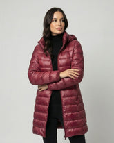 Women's Lightweight Fitted Hooded Down Jacket | Johanna in Burgundy - Juana Fashion