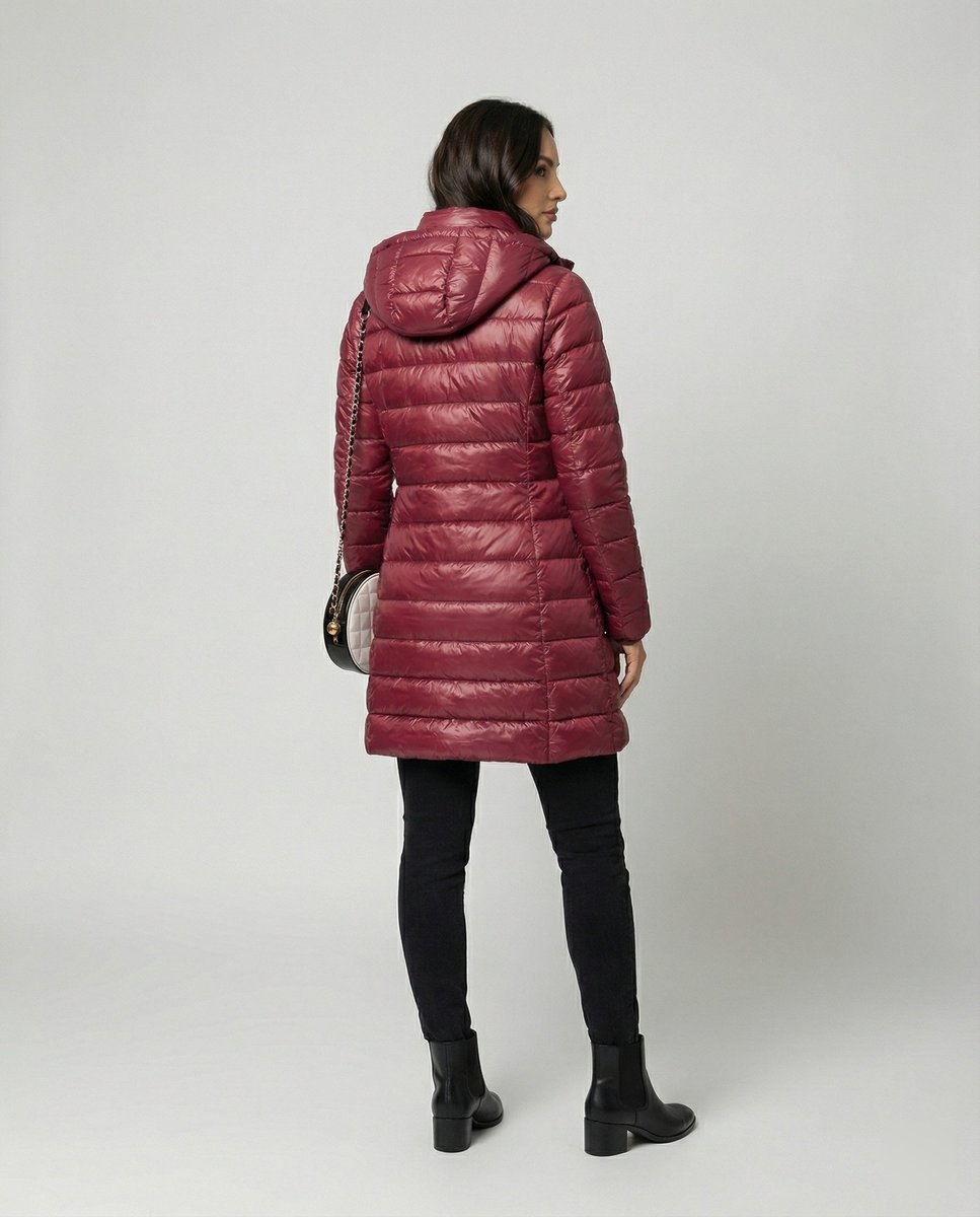 Women's Ultralight Fitted Hooded Down Jacket | Annika in Blue - Juana Fashion