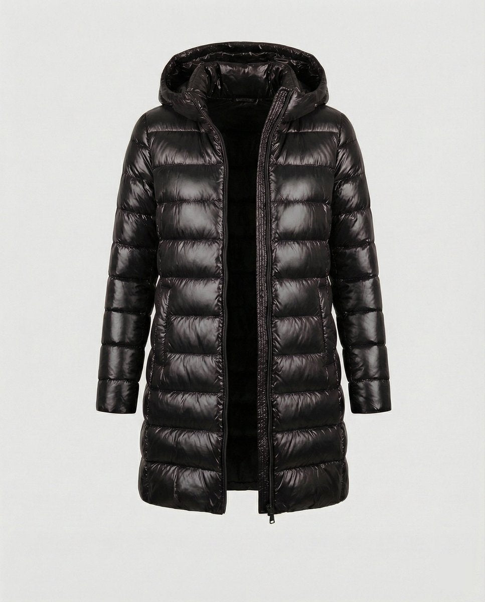 Women's Ultralight Fitted Hooded Down Jacket | Annika in Burgundy - Juana Fashion