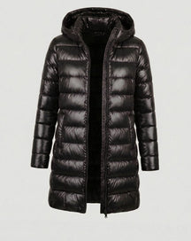 Women's Lightweight Fitted Hooded Down Jacket | Johanna in Burgundy - Juana Fashion