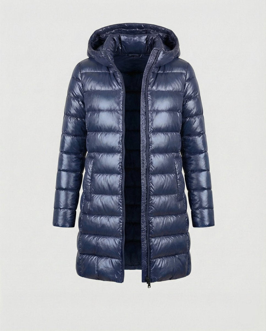 Women's Ultralight Fitted Hooded Down Jacket | Annika in Burgundy - Juana Fashion