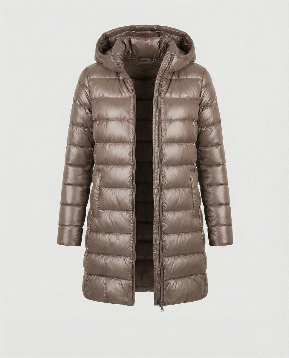 Women's Ultralight Fitted Hooded Down Jacket | Annika in Burgundy - Juana Fashion