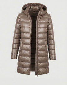 Women's Lightweight Fitted Hooded Down Jacket | Johanna in Burgundy - Juana Fashion