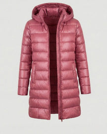 Women's Lightweight Fitted Hooded Down Jacket | Johanna in Burgundy - Juana Fashion