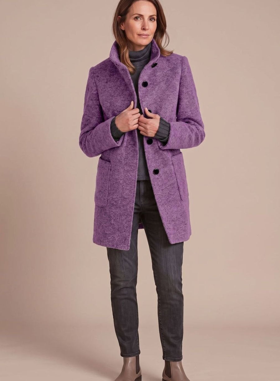 Women's Wool-Blend Stand-Collar Coat | Leonie in Green - Juana Fashion