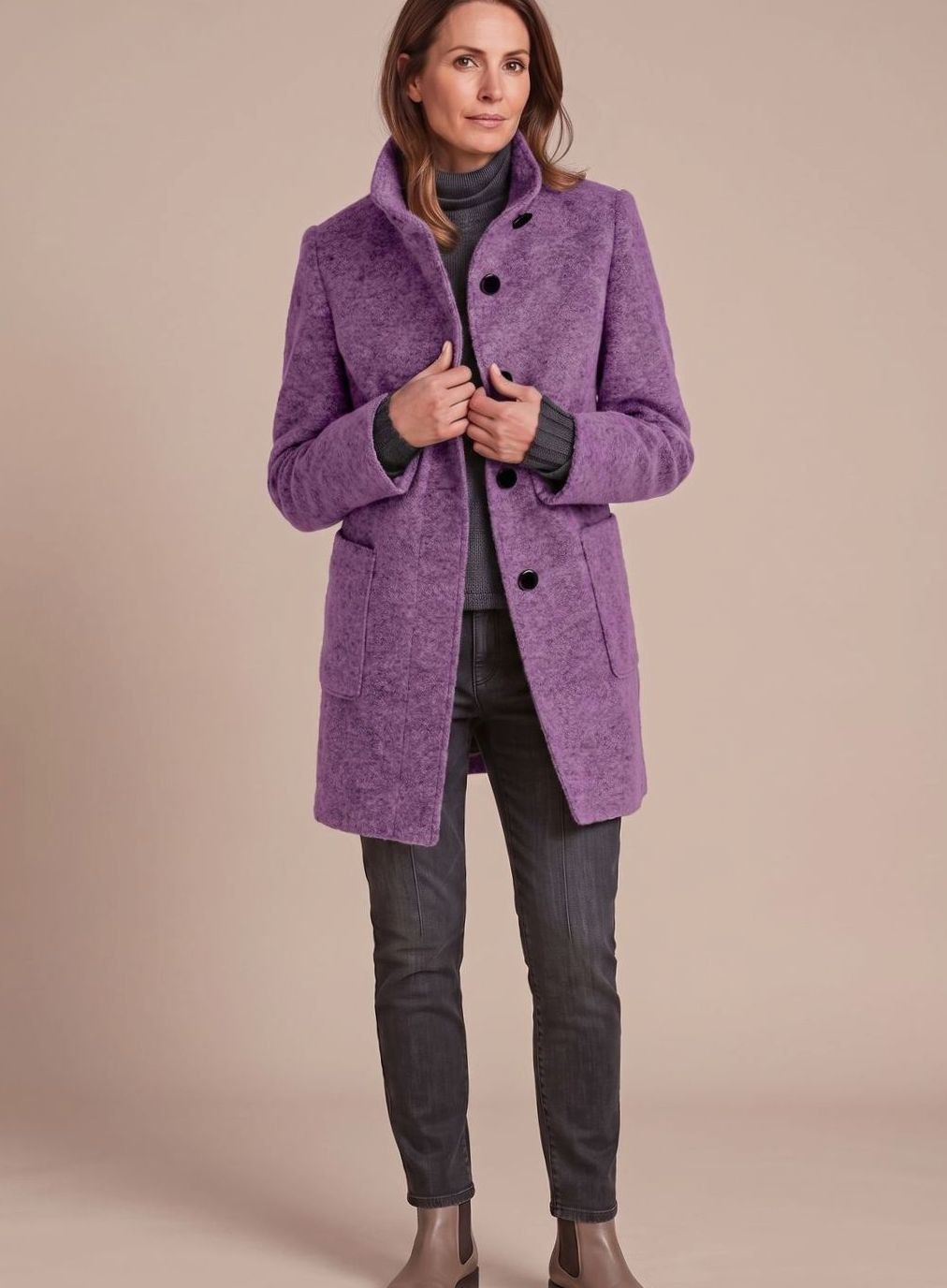 Women's Wool-Blend Stand-Collar Coat | Leonie in Green - Juana Fashion