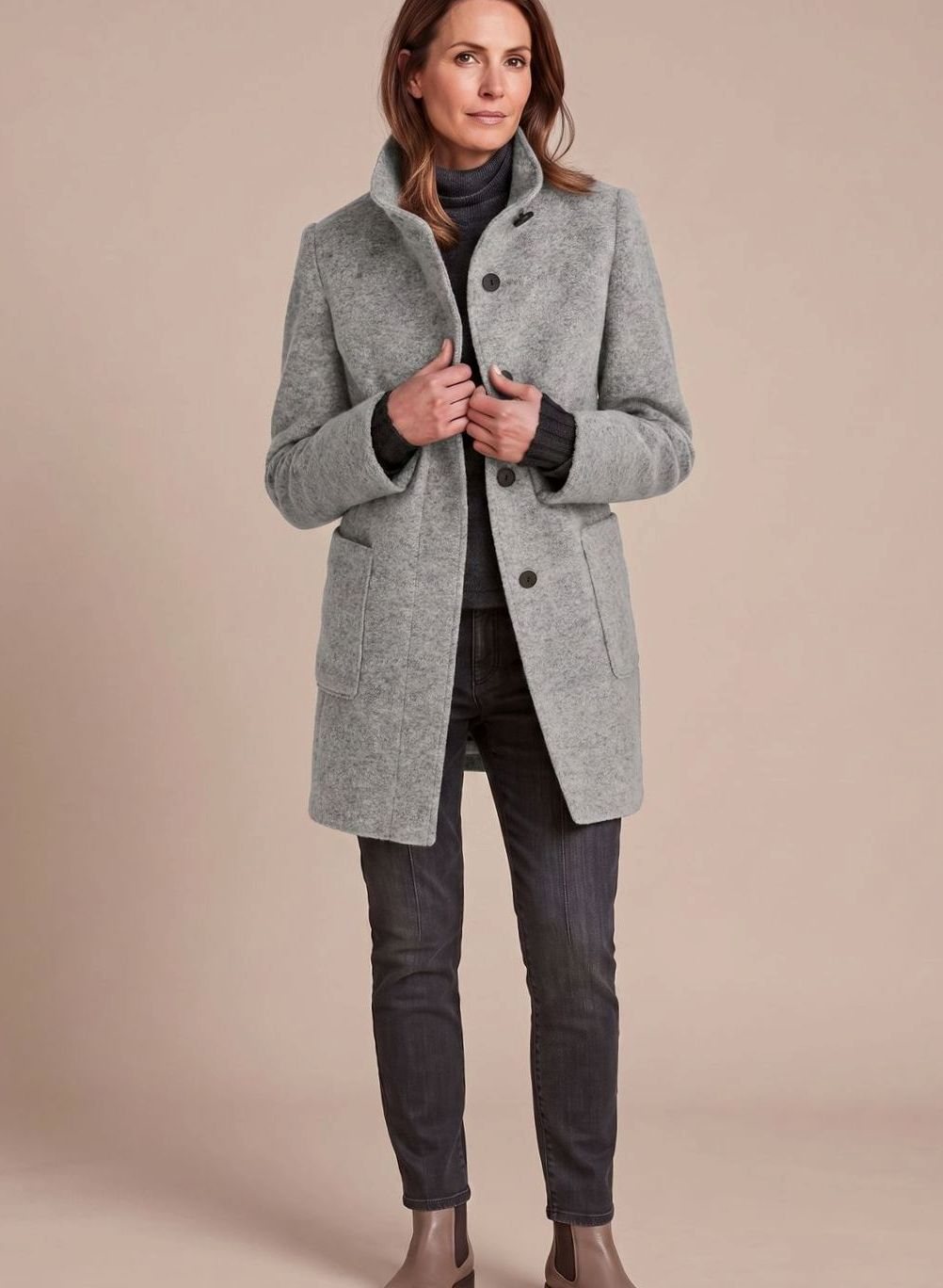 Women's Wool-Blend Stand-Collar Coat | Leonie in Green - Juana Fashion