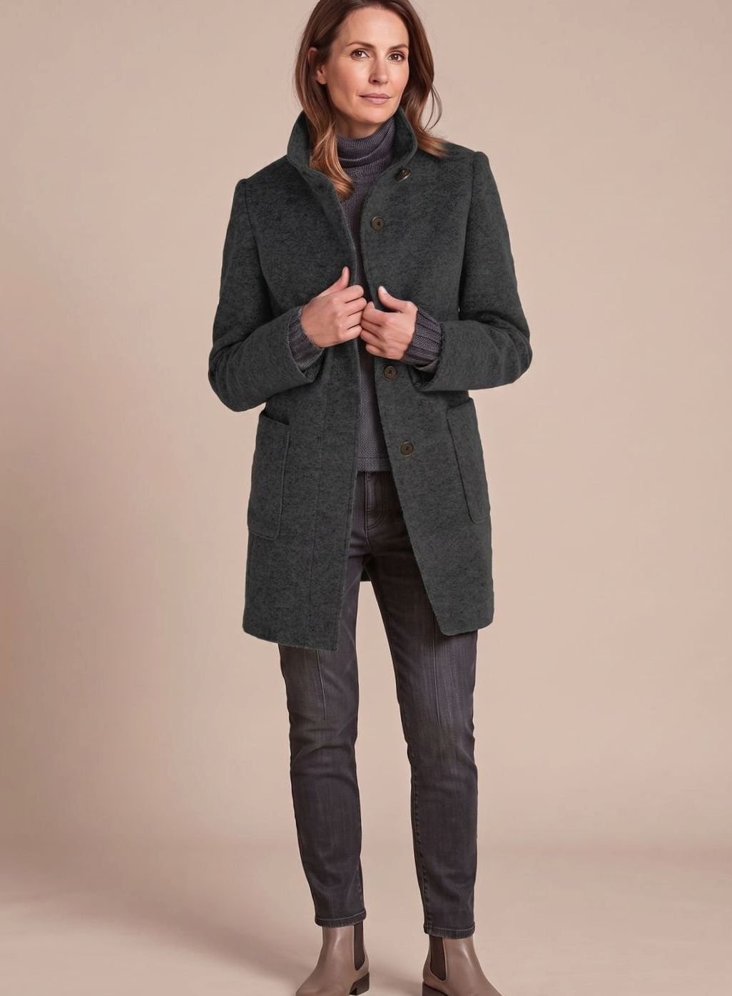 Women's Wool-Blend Stand-Collar Coat | Leonie in Green - Juana Fashion