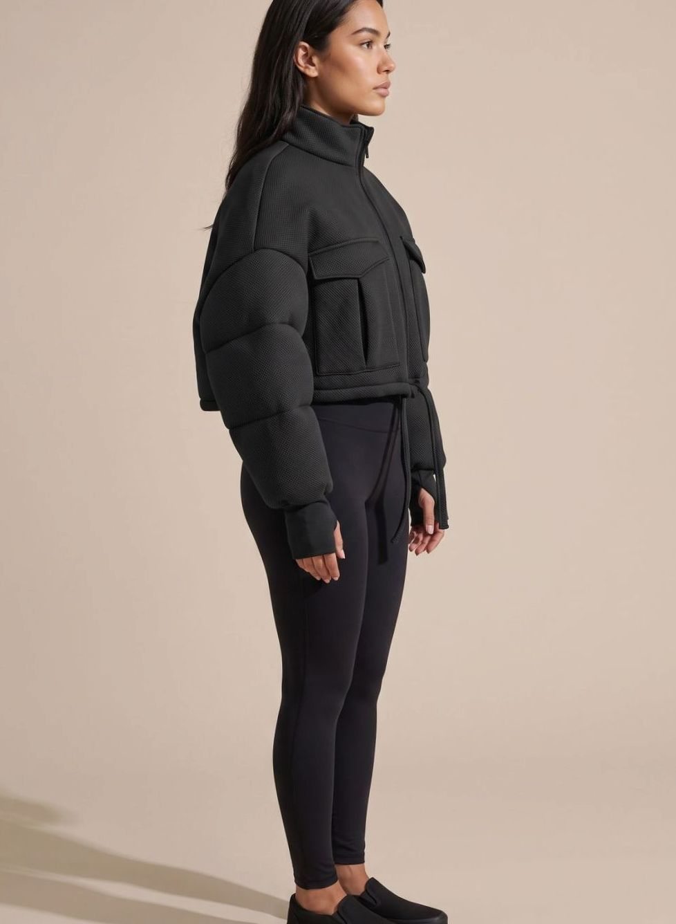Women's Cropped Zip-Up Jacket with Cargo Pockets | Emilia in Black - Juana Fashion