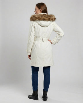 Women's Long Lined Parka with Fur-Trimmed Hood | Charlotte in Black - Juana Fashion
