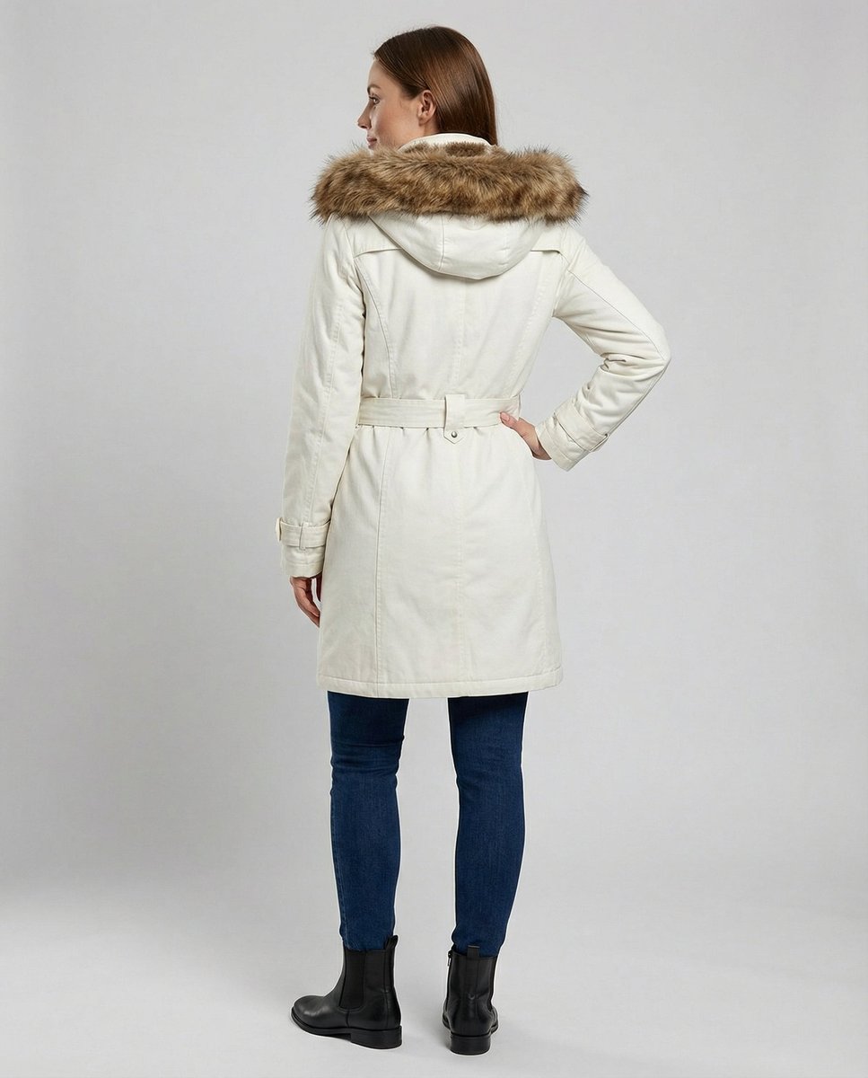 Women's Long Lined Parka with Fur-Trimmed Hood | Charlotte in Black - Juana Fashion