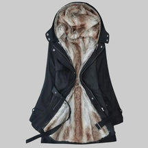 Women's Long Lined Parka with Fur-Trimmed Hood | Charlotte in Black - Juana Fashion