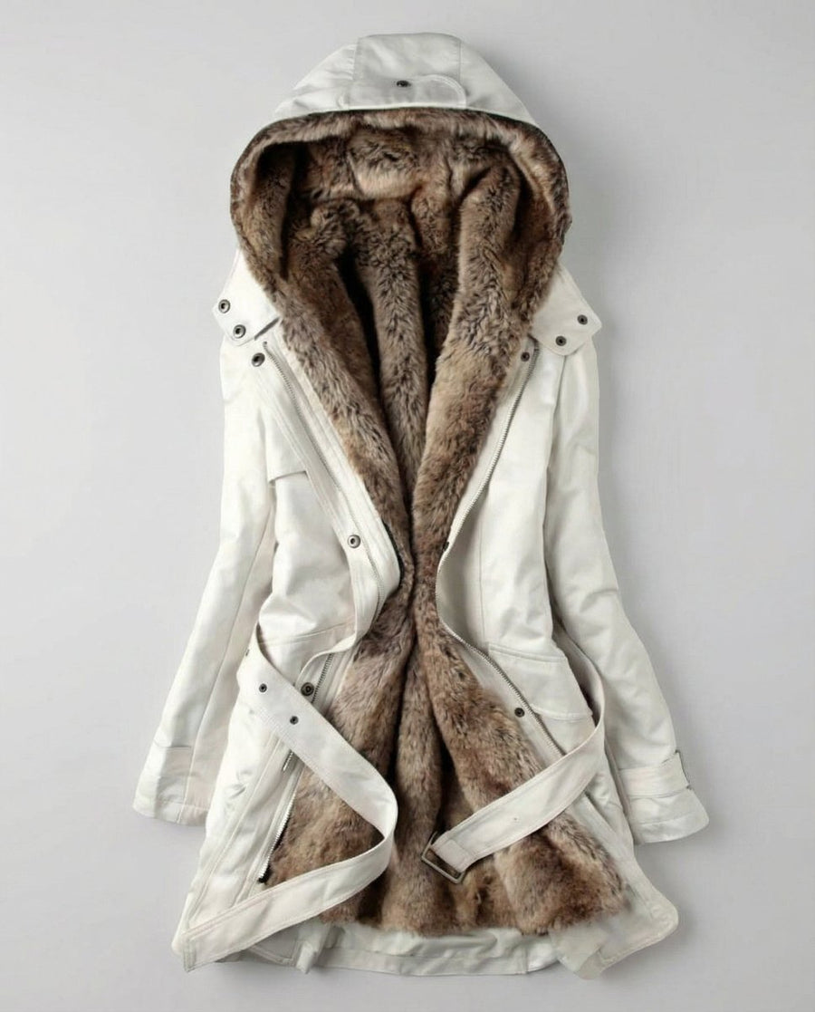 Women's Long Lined Parka with Fur-Trimmed Hood | Charlotte in Black - Juana Fashion