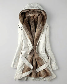 Women's Long Lined Parka with Fur-Trimmed Hood | Charlotte in Black - Juana Fashion