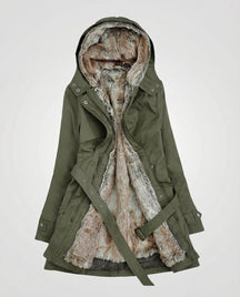 Women's Long Lined Parka with Fur-Trimmed Hood | Charlotte in Black - Juana Fashion