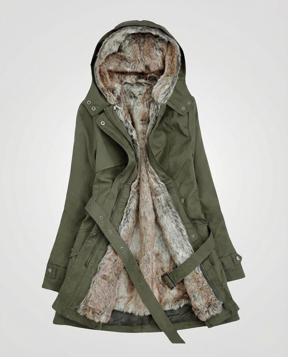 Women's Long Lined Parka with Fur-Trimmed Hood | Charlotte in Black - Juana Fashion