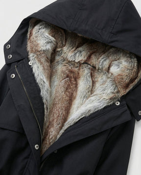 Women's Long Lined Parka with Fur-Trimmed Hood | Charlotte in Beige - Juana Fashion