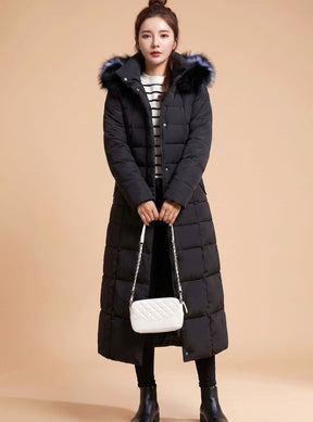 Women's Long Quilted Coat with Trimmed Hood | Emilia in Beige - Juana Fashion