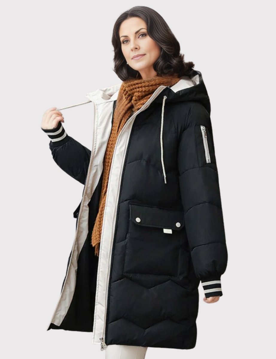 Women's Long Hooded Quilted Parka | Elisabeth in Ivory - Juana Fashion