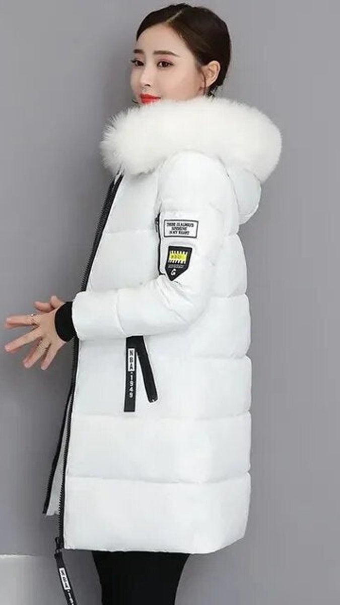 Women's Long Parka with Faux Fur Trim | Clara in Red - Juana Fashion
