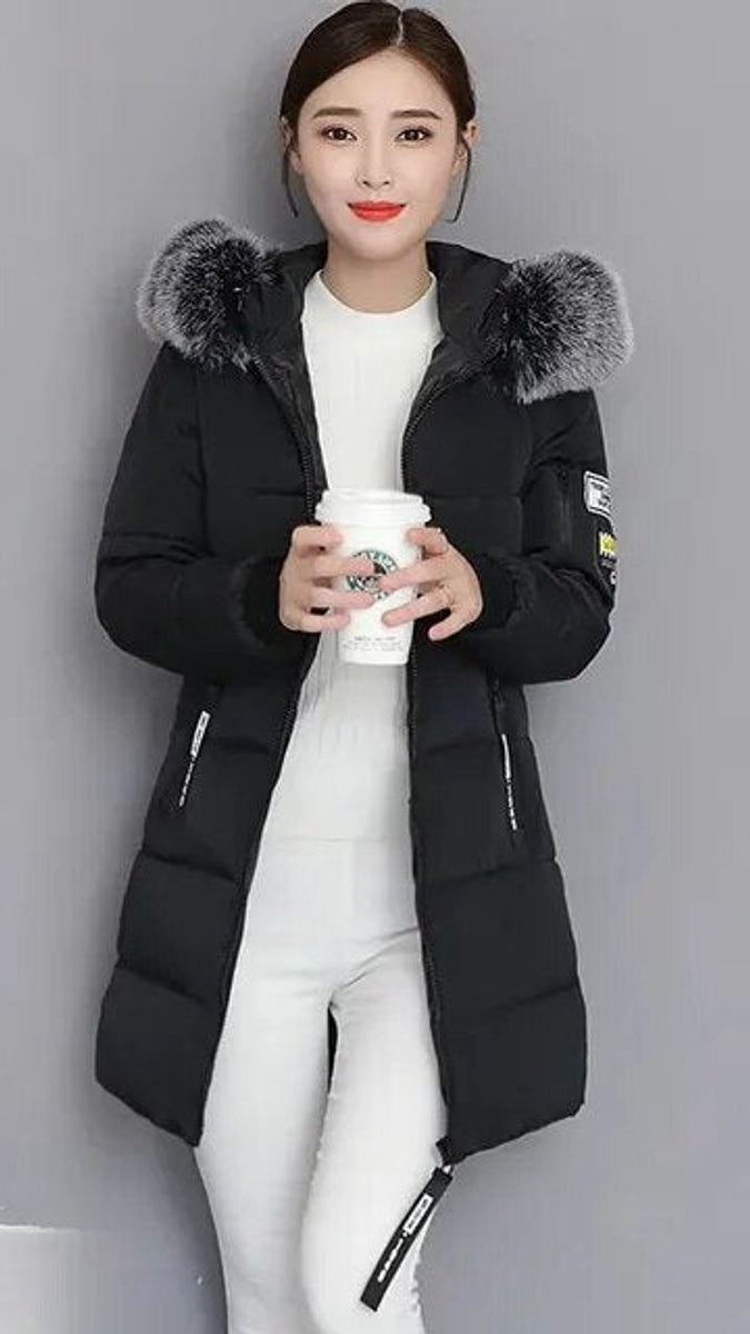 Women's Long Parka with Faux Fur Trim | Clara in Red - Juana Fashion