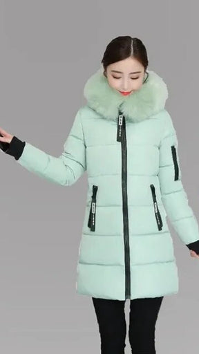 Women's Long Parka with Faux Fur Trim | Clara in Red - Juana Fashion