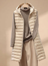 Women's Long Hooded Quilted Vest | Emilia in Khaki - Juana Fashion