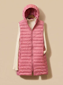 Women's Long Hooded Quilted Vest | Emilia in Khaki - Juana Fashion