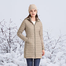 Women's Ultralight Long Hooded Quilted Parka | Greta in Navy - Juana Fashion