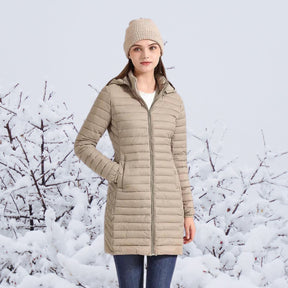 Women's Ultralight Long Hooded Quilted Parka | Greta in Navy - Juana Fashion