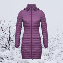 Women's Ultralight Long Hooded Quilted Parka | Greta in Navy - Juana Fashion