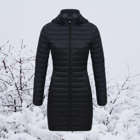 Women's Ultralight Long Hooded Quilted Parka | Greta in Navy - Juana Fashion
